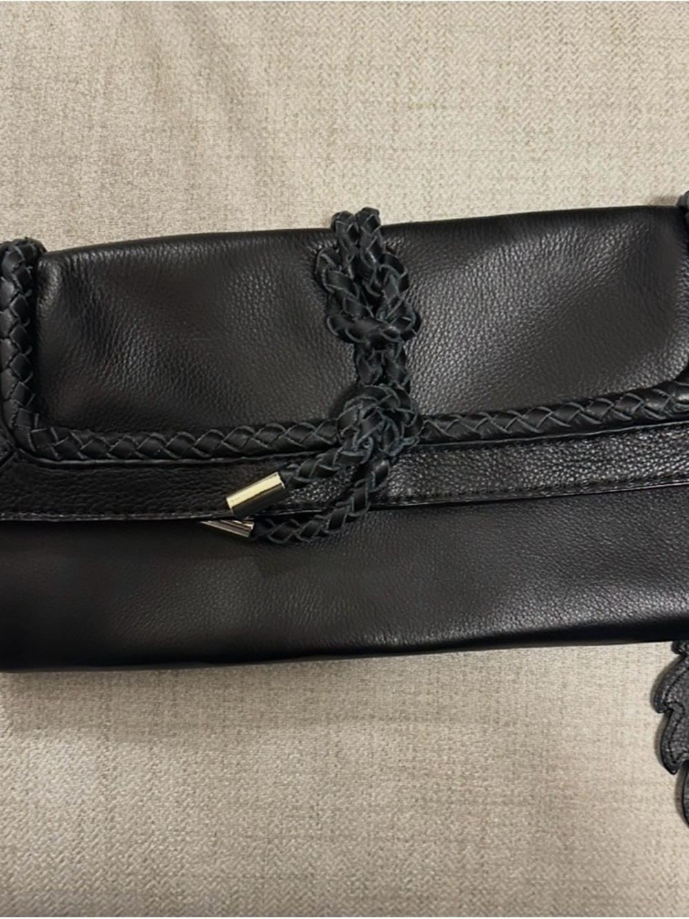 NWT Tommy Bahama Black Braided Detail Leather Wristlet Clutch Bag